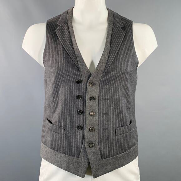 NEIL BARRETT Size L Grey White Pinstripe Wool Double Breasted Notch Lapel Vest - Picture 1 of 11
